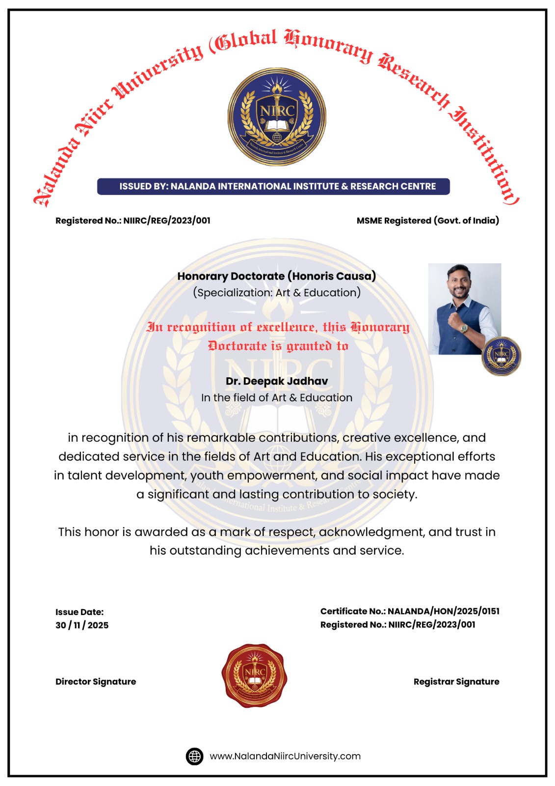 Sample Honorary Doctorate Certificate